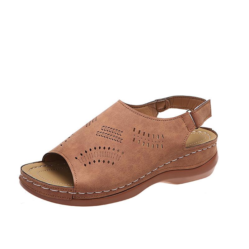 New sandals hollow flat heel open toe buckle with retro low-top hole shoes 43