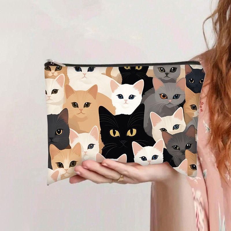 Retro kosmetyczka z kotem płócienna na zamek duża pojemność piórnik kosmetyczka torba do prania ręcznego