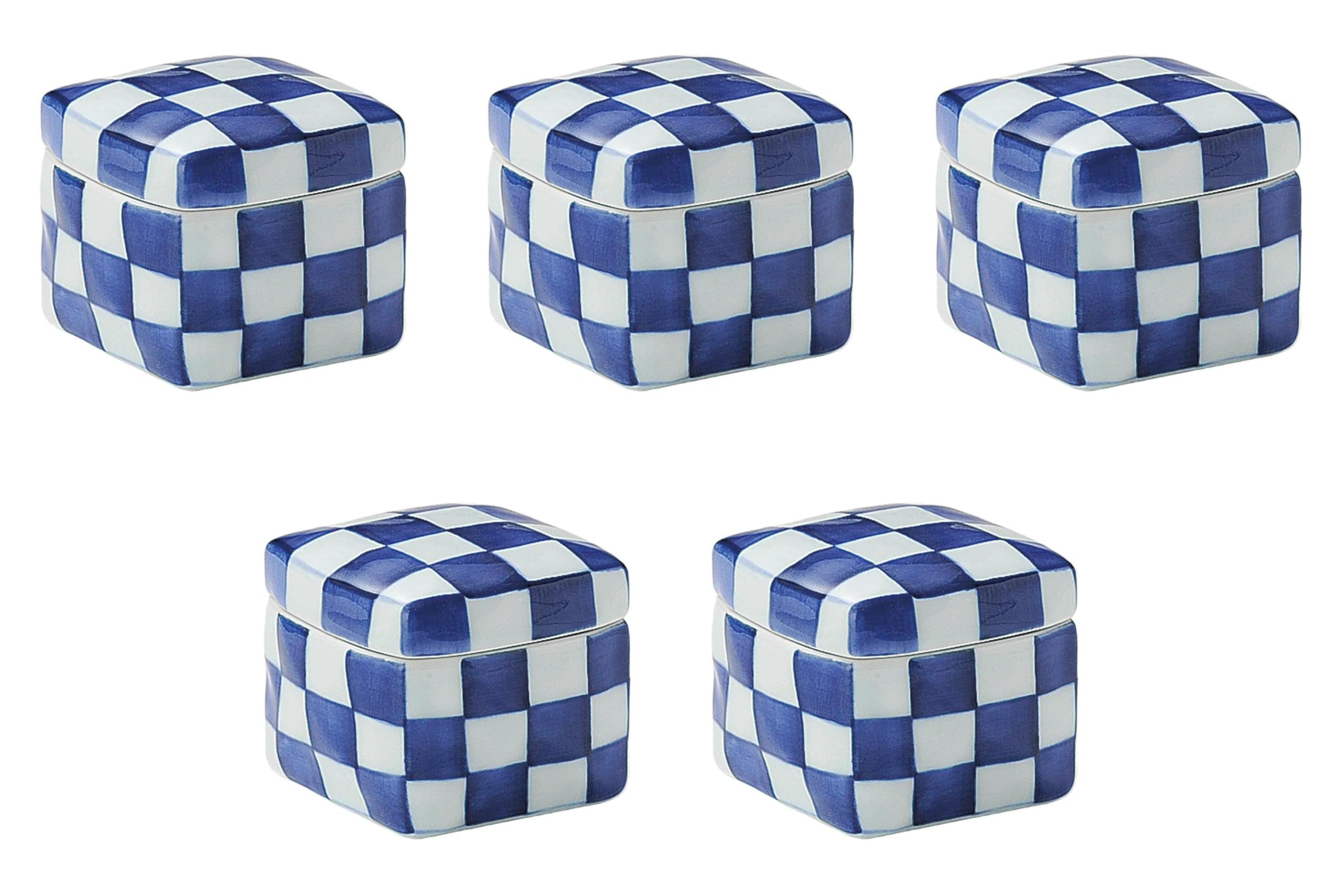 

Набор из 5 синих и белых клетчатых квадратных керамических коробок x x Тушеная еда Арита Сэтомонохонпо (Средняя) [8.5 8.5 7.5 см] Миски, Посуда,