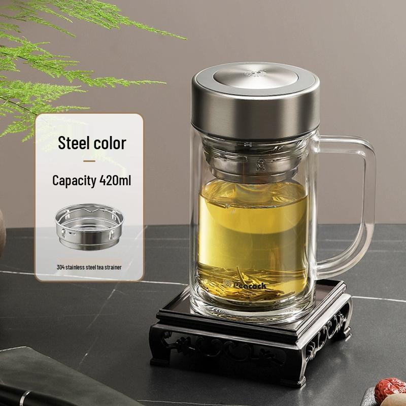 Peacock Double-Layer Insulated Glass Mug