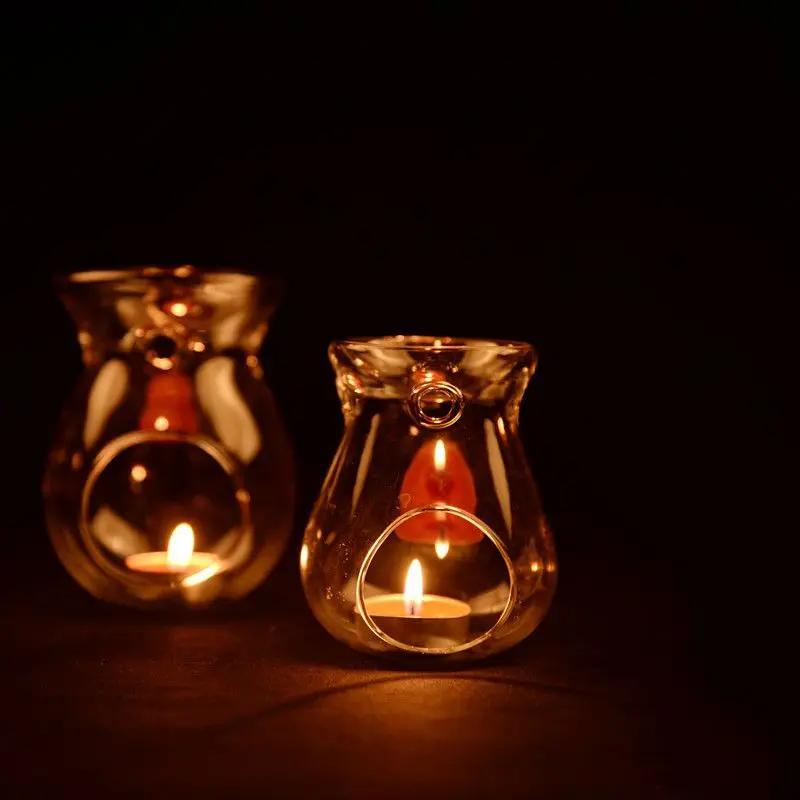 Hot Nordic Home Decor Glass Candle Heat Resistant Oil Furnace Aroma Burner Holder Candlestick Vase Romantic Wedding Decoration