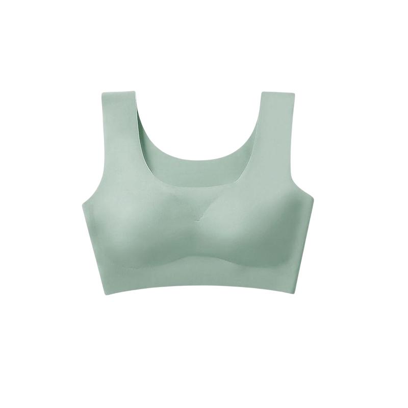 One-Piece Seamless Gathering Padded Bra For Women Solid U Neck Soft Smooth Full Cup Underwear Thin Casual Sleeping Bra