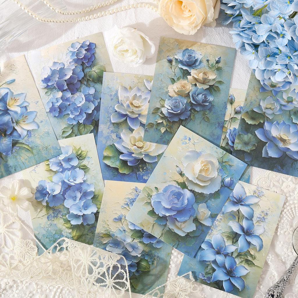 10pcs Relief Aesthetic Flowers Materials Paper DIY Scrapbooking Junk Journal Collage Photo Album Retro Background Paper