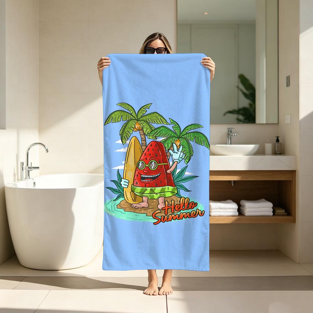 Cute Watermelon Surfboard Illustration Towel ultra-fine fiber quick drying absorbent bath towel, outdoor swimming sports towel