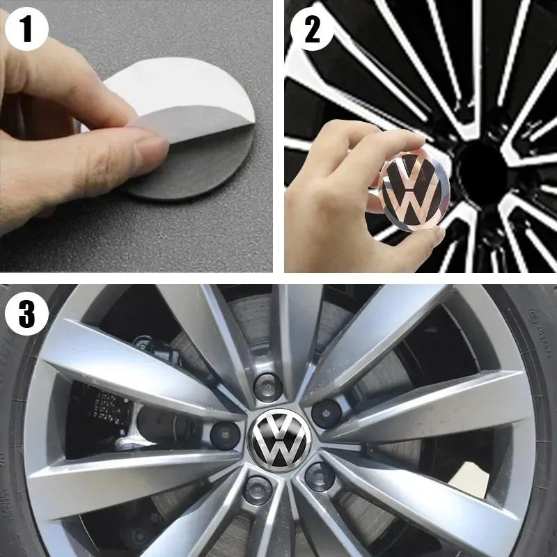 For Volkswagen MK7 4pcs 56mm Car Wheel Centre Cap Decal Hub Sticker For Volkswagen VW Polo Passat GTI Bora Rline Golf R Line Auto Decal Accessories