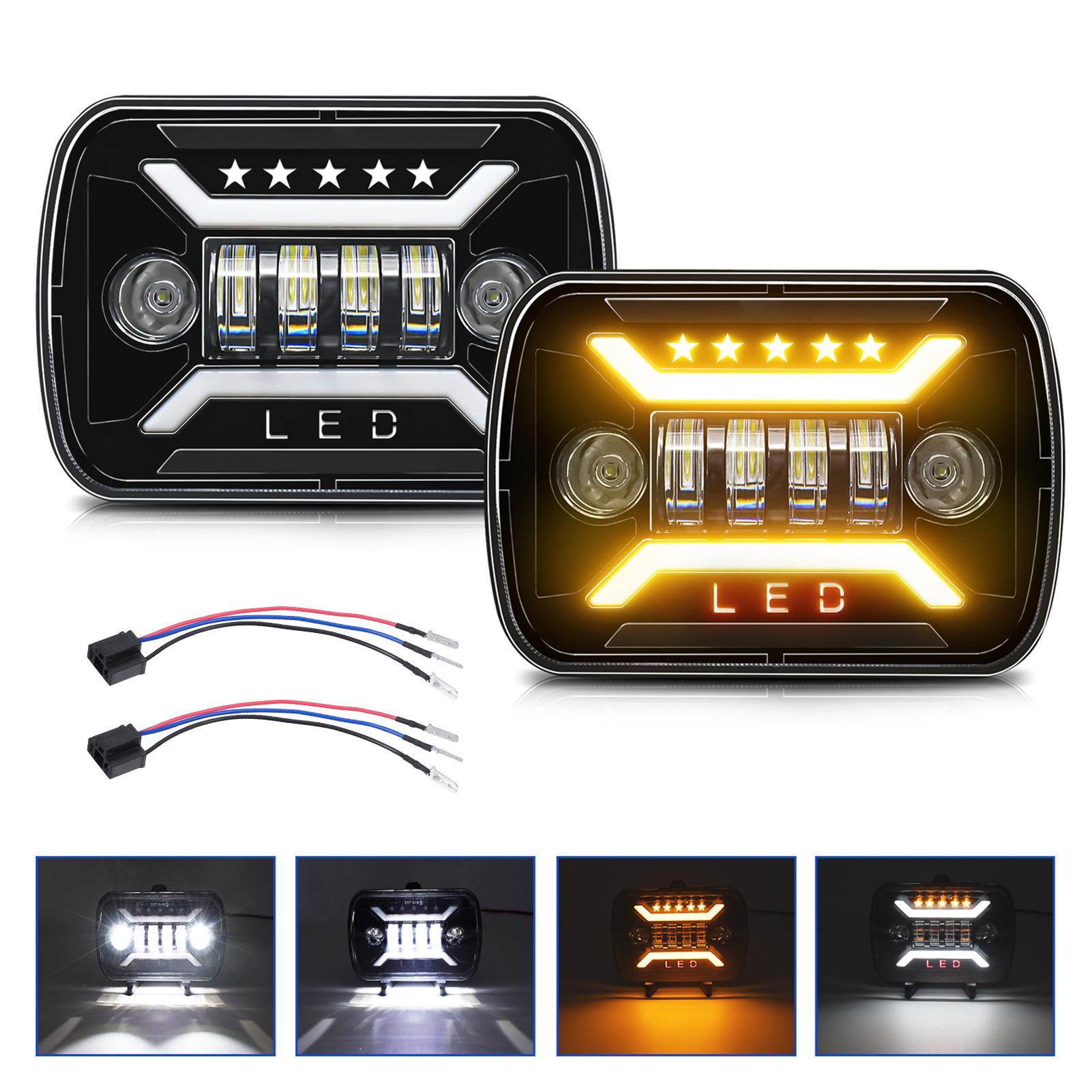 

2 шт. 5x7 7x6 светодиодные фары, прямоугольные фары H6054 с дальним и ближним светом, DRL, поворотник чёрный