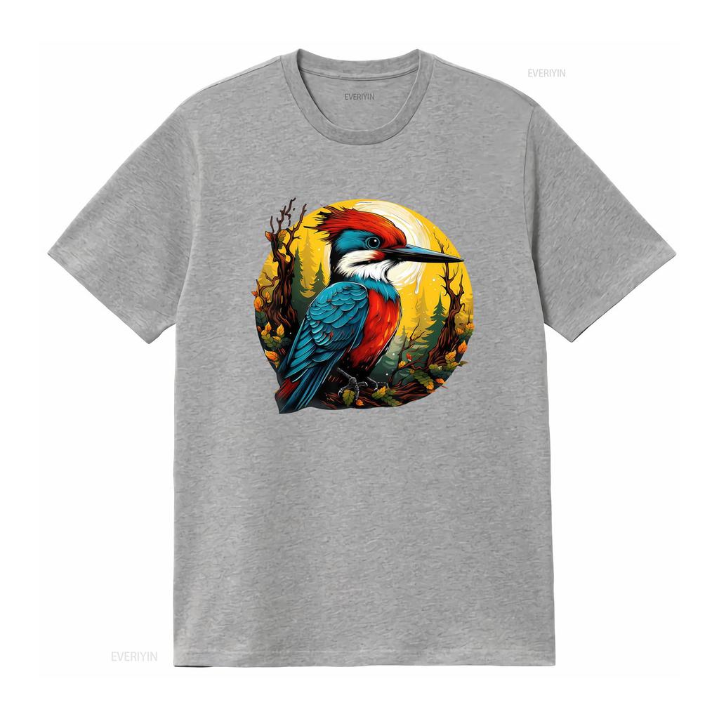 Vibrant Woodpecker Forest Portrait T Shirt Nature Inspired Colorful Wildlife Artwork Vintage Washed Streetwear Unisex Stylish