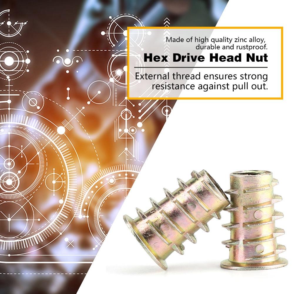 

20 шт. M8 20 мм цинковый сплав шестигранная головка мебельная гайка с резьбой для деревянной вставки