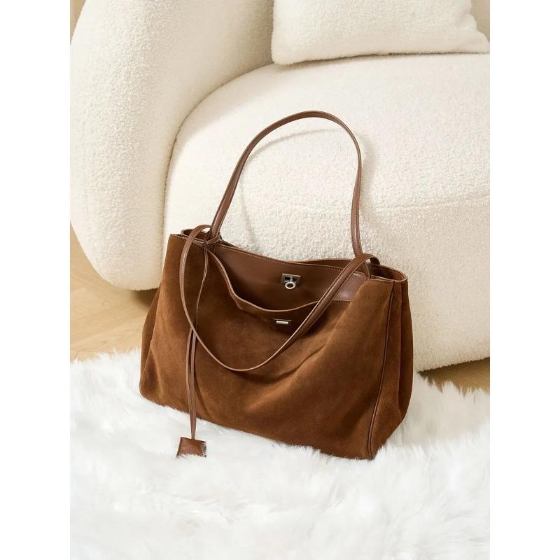 High-End Feel Lazy Style Frosted Cowhide Single Shoulder Women's Armpit Bag Large Capacity Commuting Tote Bag