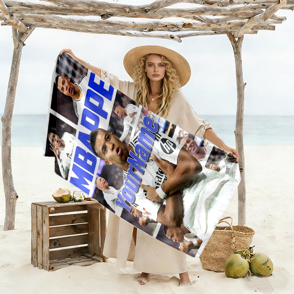 Asciugamano da Spiaggia Personalizzato con Testo Mbappé Microfibra Super Morbida Tessuto Asciugatura Rapida Ideale per Viaggi Esterni Piscina Surf Campeggio Escursionismo Palestra Regalo Vacanza
