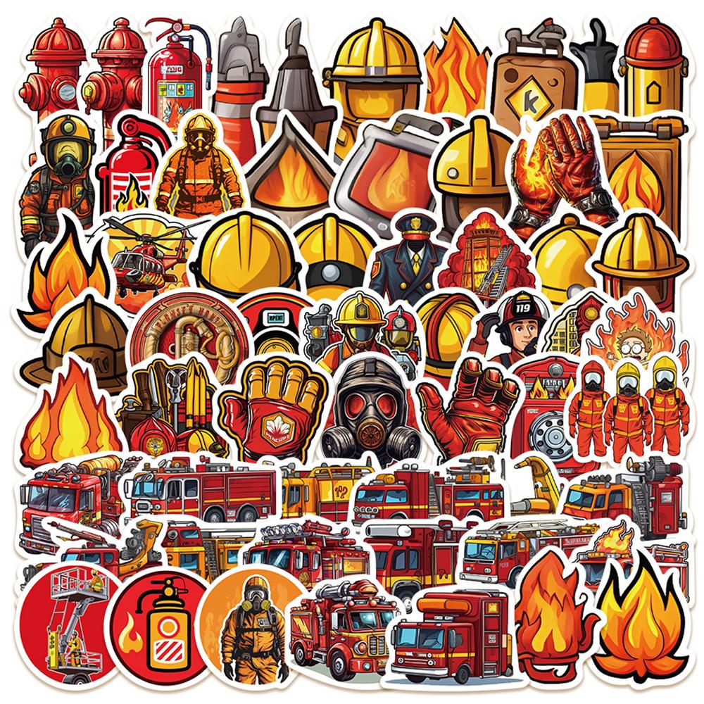10/30/61pcs Cartoon Firefighter Fire Truck Stickers Cool Graffiti Sticker Decoration DIY Skateboard Helmet Phone Guitar Decals