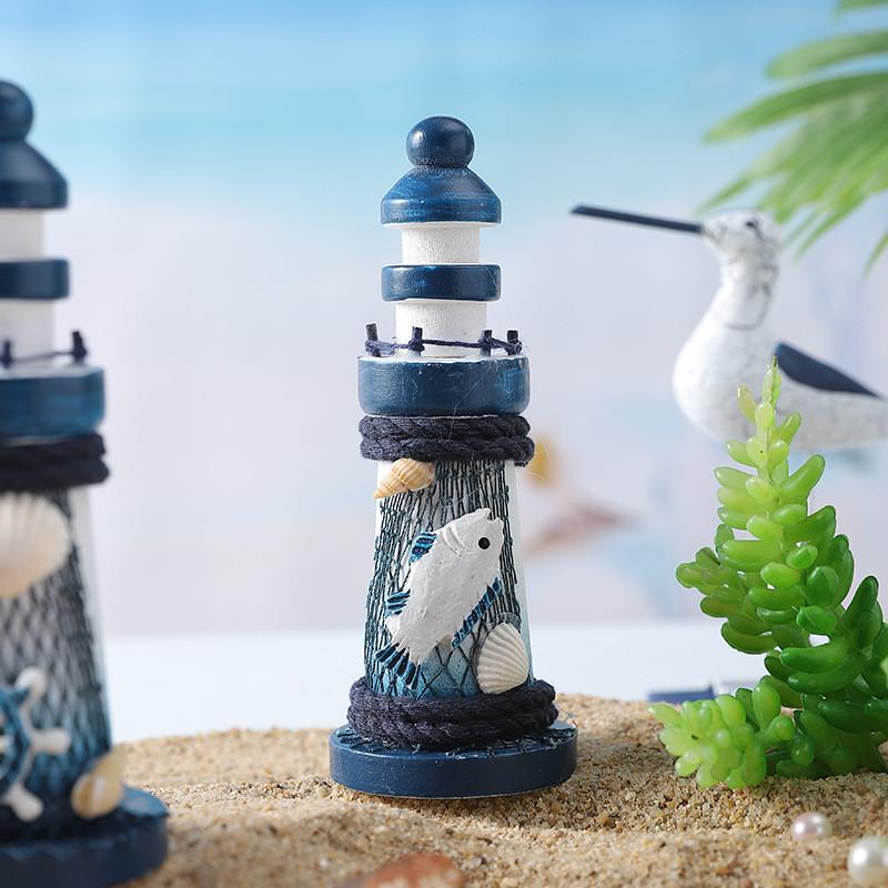 Mediterranean Wooden Lighthouse Decorative Figurine Home Office Gift For Beach Lovers