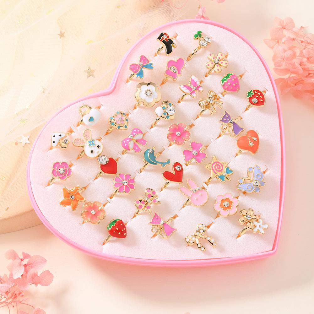 Children's Zinc Alloy 3D Drip Oil Rings - Assorted Shapes & Gift Box Packaging