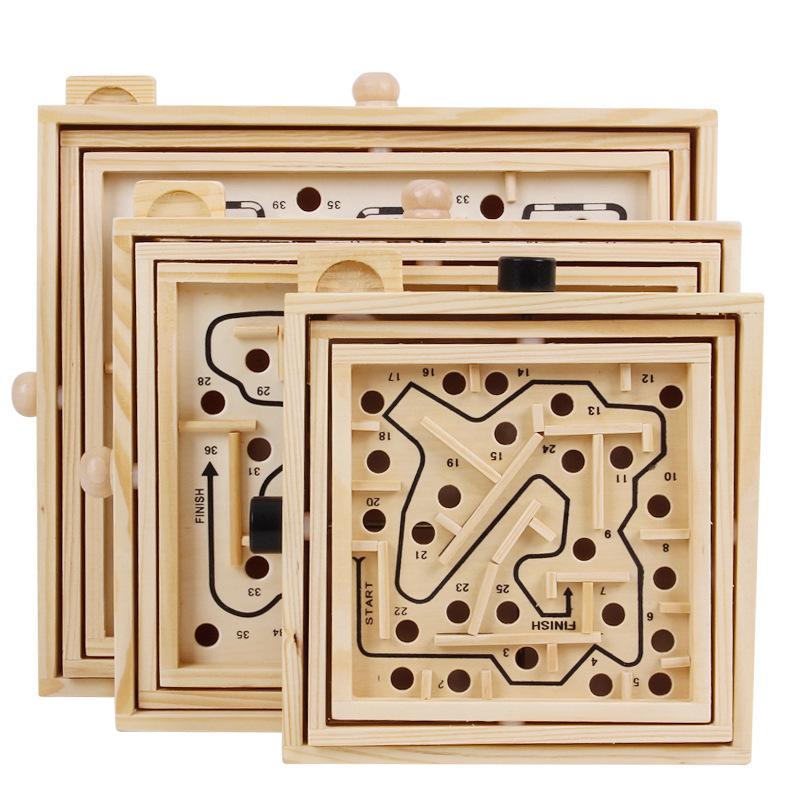 Wooden Hand-Crank Maze Game: Interactive Desktop Balance Puzzle for Kids & Adults