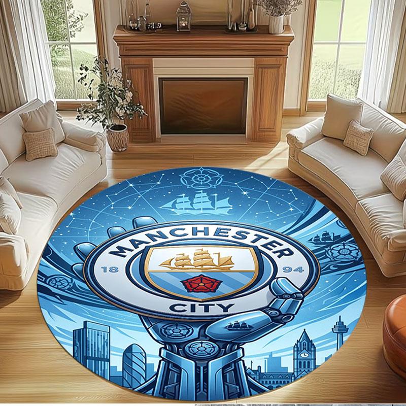 Manchester City FC Print Round Rug, Washable Floor Carpet, For Entryway Dorm Laundry Room Office Study, Home Decor Birthday Christmas Gift