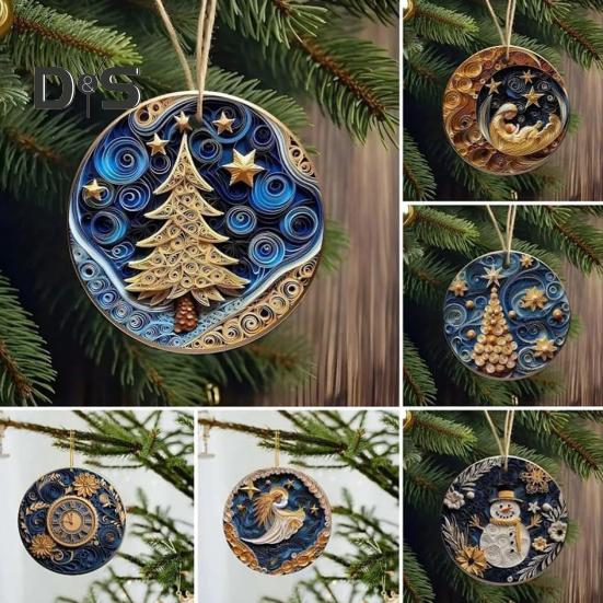 2Pcs Christmas Ornaments Acrylic Flat Xmas Tree Snowman Clock Pendant for Indoor Outdoor Christmas Tree Home Party Decoration