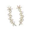 Rhinestone Flower & Leaf Earrings: Luxurious High-End European Style for Women