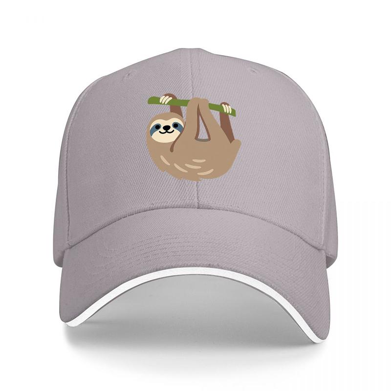 Sloth Hanging On Branch Baseball Cap Black With White Trim Cute Animal Design Unisex Adjustable Hat For Unisex And Women