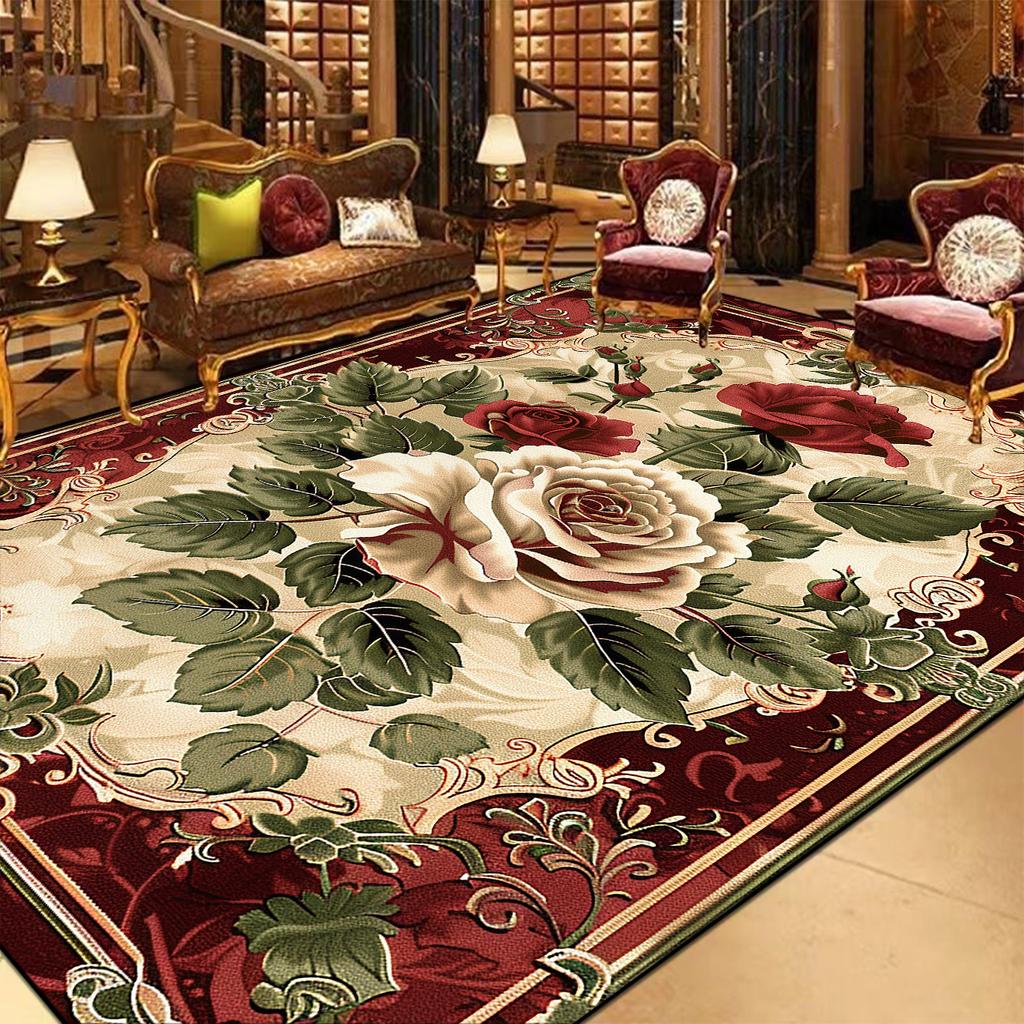 European Style Red Rugs for Living Room Luxury Home Decor Carpet Large Size Non-slip Lounge Rug Bath Absorbent Rugs Customizable