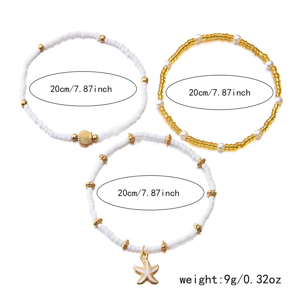 Mehrschichtiges Seestern Imitation Perlen Fußkettchen für Damen Muschel Schildkröte Polymer Ton Perlen Armband am Bein Glücksbringer Böser Blick Schmuck