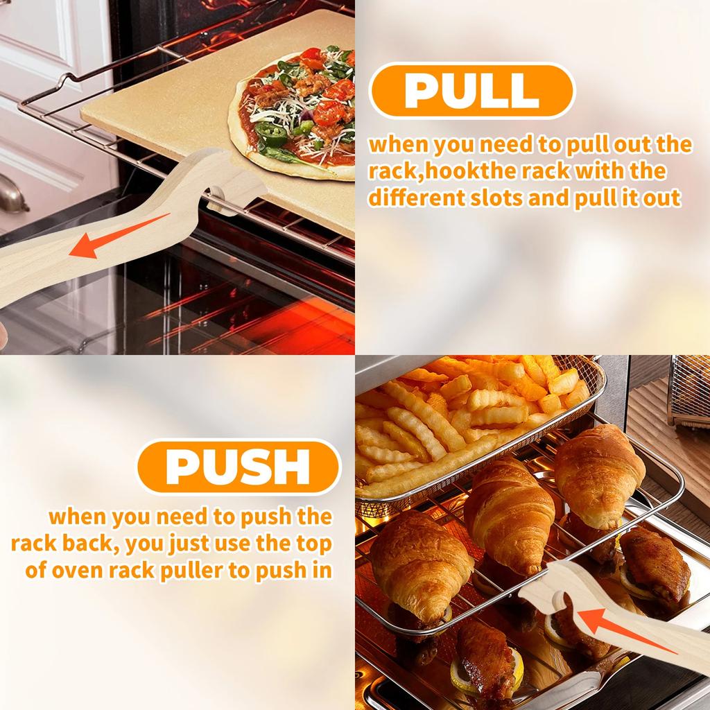 Extra Long Wood Oven Rack Puller 11 Inches Oven Rack Push Pull Tool Long Handle Oven Stick for Toaster Oven Kitchen Cooking Tool