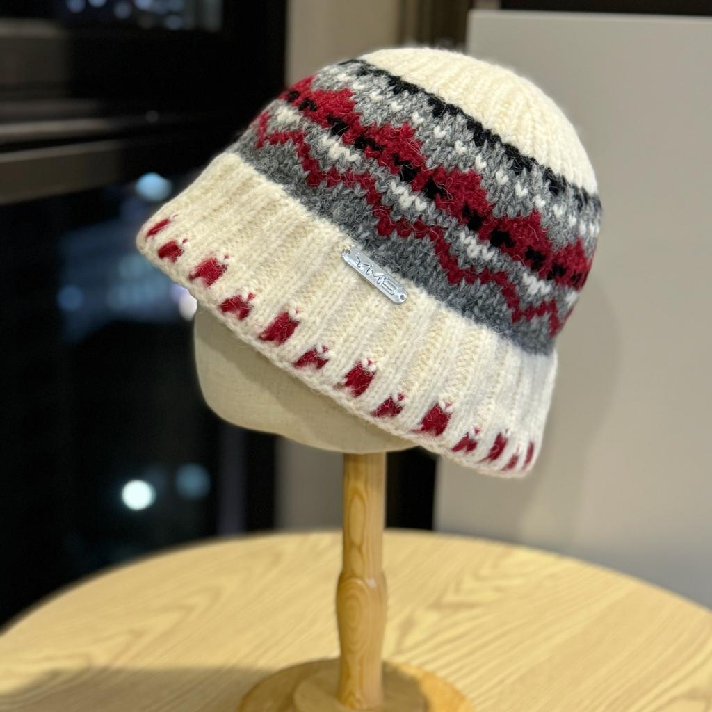 Winter Knitted Warm Contrast Maillard Fisherman Hat Women's Thickened Cold Proof Fashion Woolen Hat Basin Hat