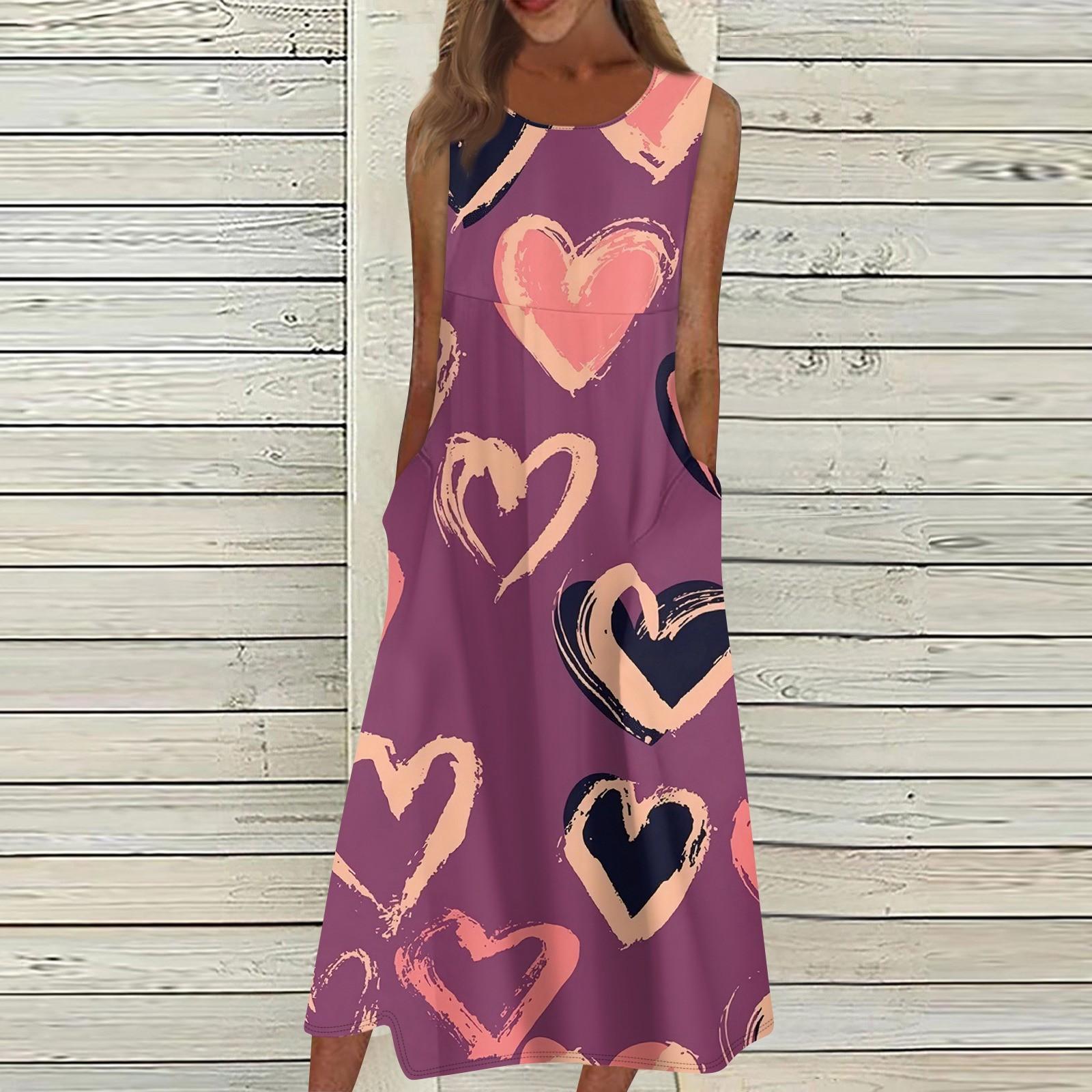 

Жен. Повседневные платья с принтом Круглый вырез Классический Классический На открытом воздухе Повседневные Без рукавов Свободные платья XXL фиолетовый