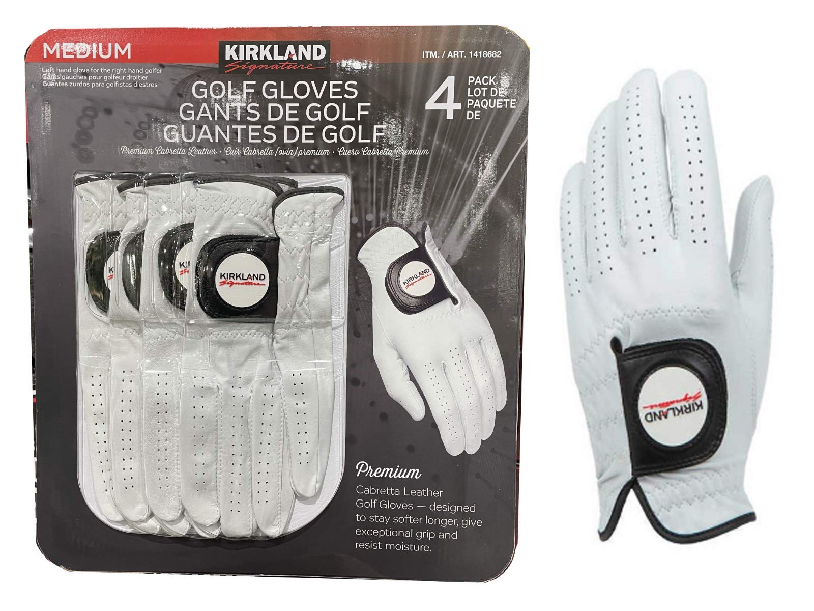 Kirkland Signature Golf Gloves size Costco Kirkland Signature White (4 gloves, M) - bianco