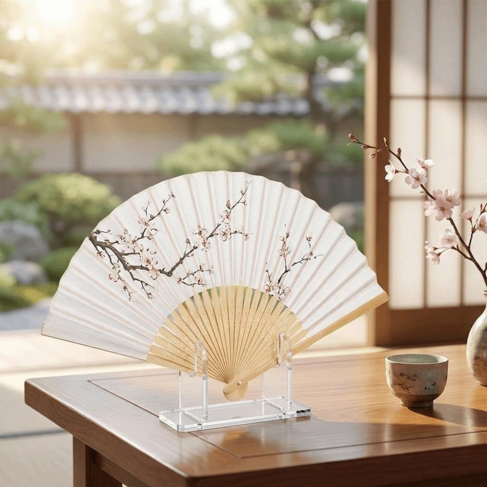 2Pcs Fan Transparent Fan Display Stand Acrylic Storage Rack Fan Display Rack Compact Space-Saving Folding Fan Holder Desk