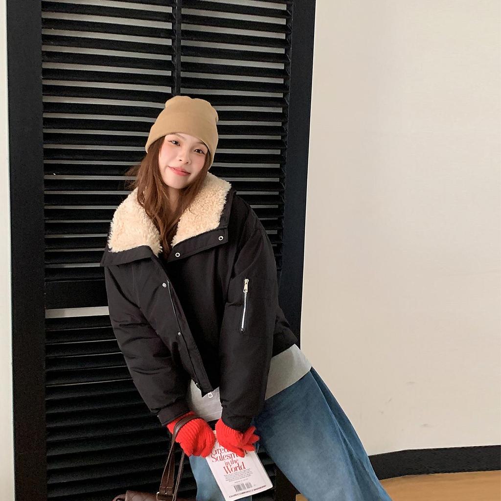 Autumn Winter Thicken Warm Parka Women Casual Sweety Solid Color Big Pocket Loose Jackets Outwear