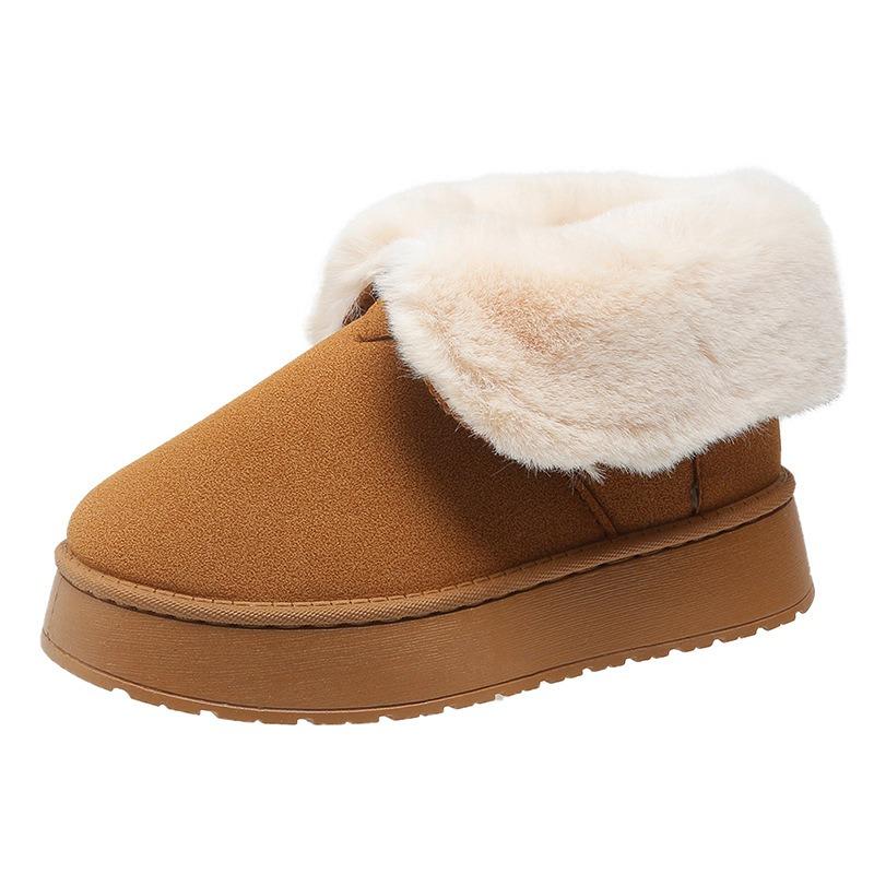 Thick-soled Snow Boots Women's Short Tube Autumn and Winter New Matte Two Wear Thickened Velvet Warm One Pedal Women's Cotton Shoes