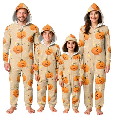 Halloween Print Family Matching Hooded Long Sleeved Zippered Jumpsuit Set