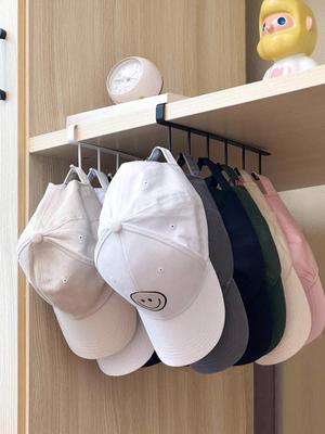 1pc/Wall Mounted Hat Organiser, Iron Storage Hanger With 6 Hooks, Portable Multi-Functional Storage Hanger, Over The Door Hat Rack,