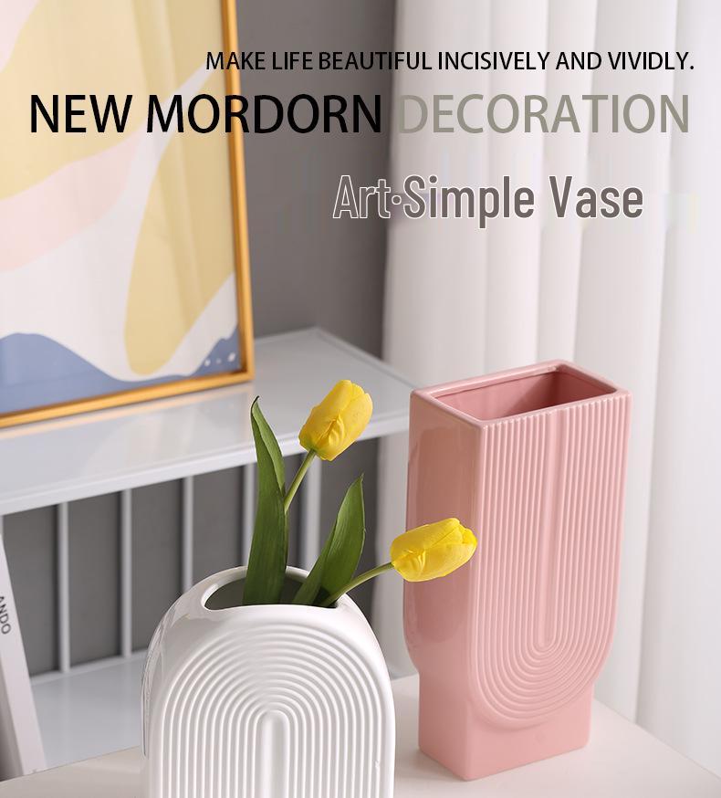 Morandi U-shaped Ceramic Vase: Nordic Modern Flower Display Piece for Office, Living Room, or Reception Desk