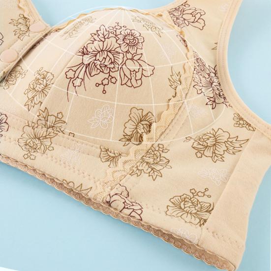 Damen Sport-BH Träger Knopf vorne Kabellos Guter Halt Blumendruck Elastische Schulter Atmungsaktiv Stoßfest Push-up