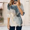 Women Plus Size Round Neck 3 4 Sleeve Abstract Printed T Shirt Curved Hem Casual Top