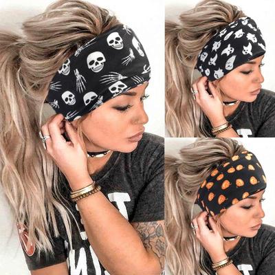 Halloween Print Headbands Women Girls  Hair Bands Skull Vintage Cross Turban Bandage Bandanas Hairbands Hair Accessories