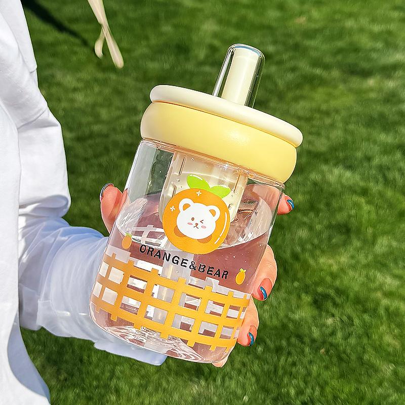 Water bottle cute large capacity plastic cup lady bubble flower teacup cartoon girl tea separation big belly straw cup