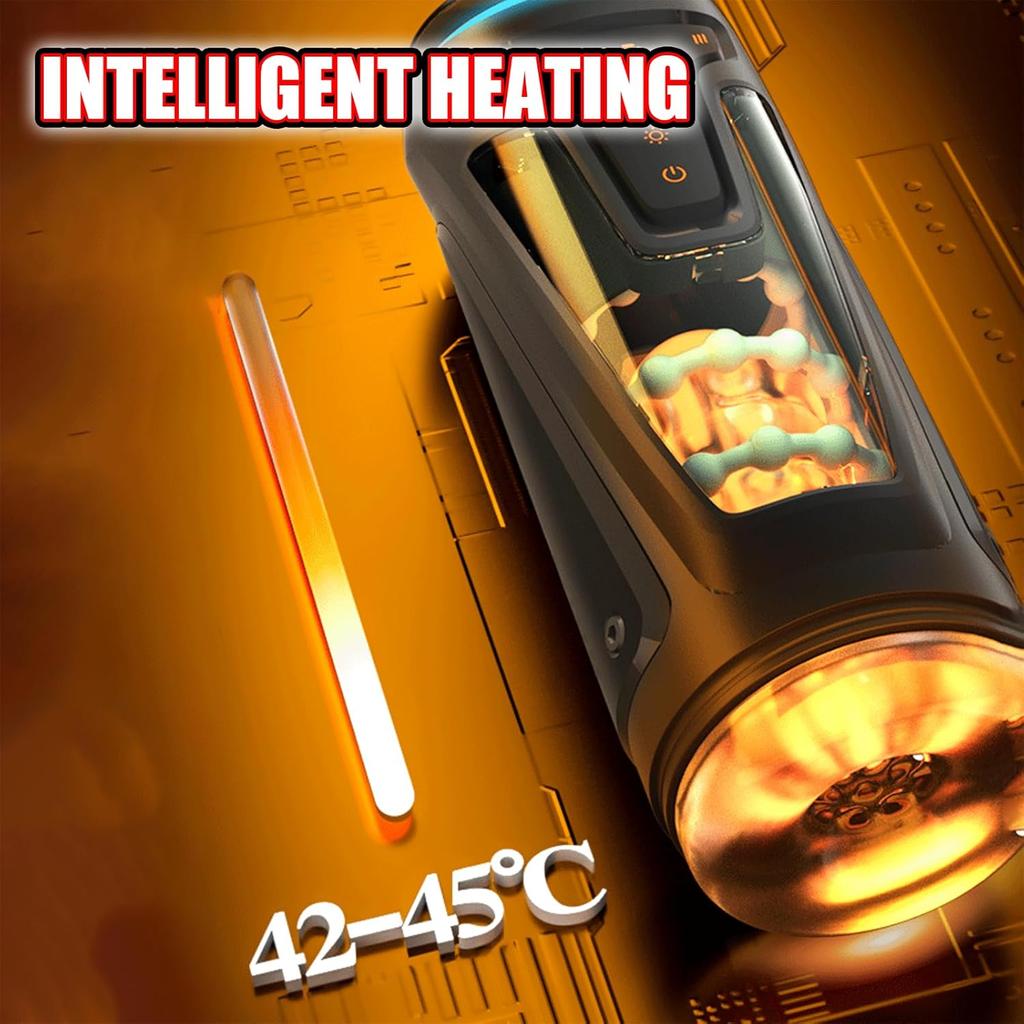 3 In 1 Hands-Free Male Masturbator with 9 Vibration Modes, 8 Insertion Modes and Heated 3D Textured Tunnel Adult Toys and Games