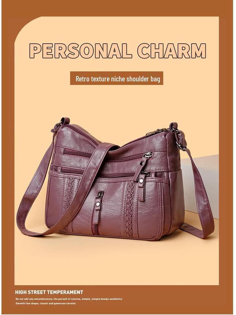 Damen Umhängetasche mit großem Fassungsvermögen aus weichem Leder – Modische und vielseitige mehrlagige Tragetasche für Mütter mittleren Alters.