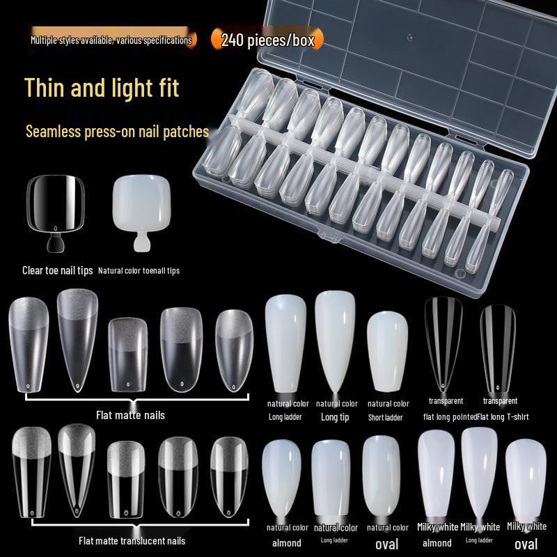 Dual-Use Seamless Transparent Frosted Nail Tips - Extendable Flat/Arc Design