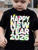 Children's T-Shirt 2026 Happy New Year Greeting Short Sleeve Casual Crew Neck T-Shirt Year of the Horse Gift Top Loose Clothing