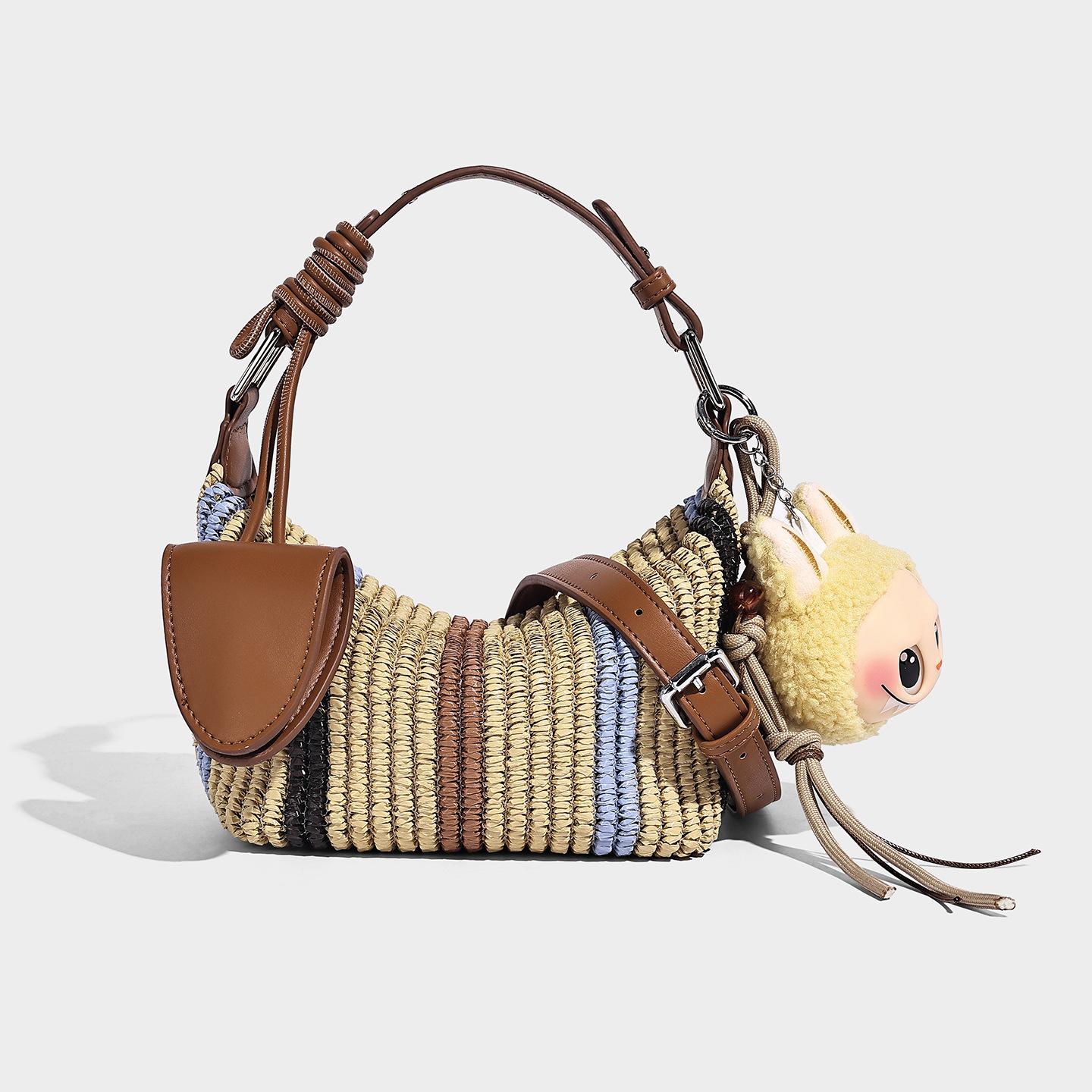 Vacation Style Colorful Striped Handbag, Large Capacity Casual Versatile Single Shoulder Crossbody Bag, Commuting Women s Bag