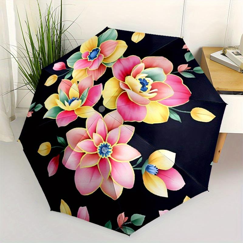 1pc Floral PatternAutomatic Folding Umbrella, Portable & Foldable Design with 8 Ribs, Casual Outdoor Accessory yy250804281