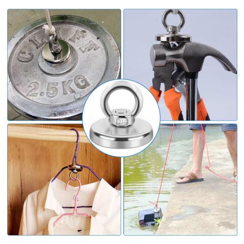 Ultra-Strong Magnetic Hook, Powerful Neodymium Magnet, 42mm Diameter, 63kg Vertical Load Capacity, Waterproof and Corrosion-Resistant, for Lifting, Aw