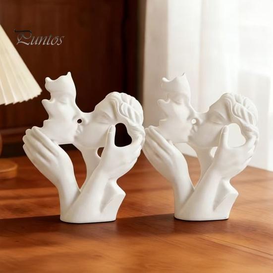 Living Room Art Piece 3D Printed Kissing Couple Figurine, Romantic Hollow-out Statue with Wide Solid Stable Base, Modern Delicate Carved Figurine