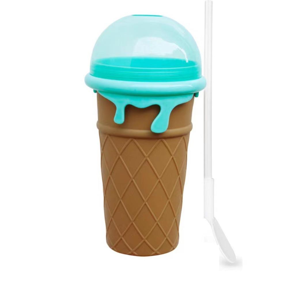 Ice Cream Shape Slushy Cup with Straw Spoon Smoothies Making Cup Homemade Squeeze Cup  Kids