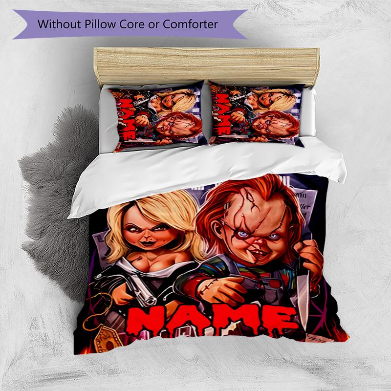 3pcs Custom Name Chucky Bedding Set Duvet Cover Closure Includes 1 Duvet Cover & 2 Pillowcases for All Seasons Bedroom Decor