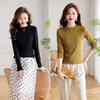 2024 Korean Style Women's Slim Fit Semi-High Neck Thickened Long Sleeve Base Layer Top