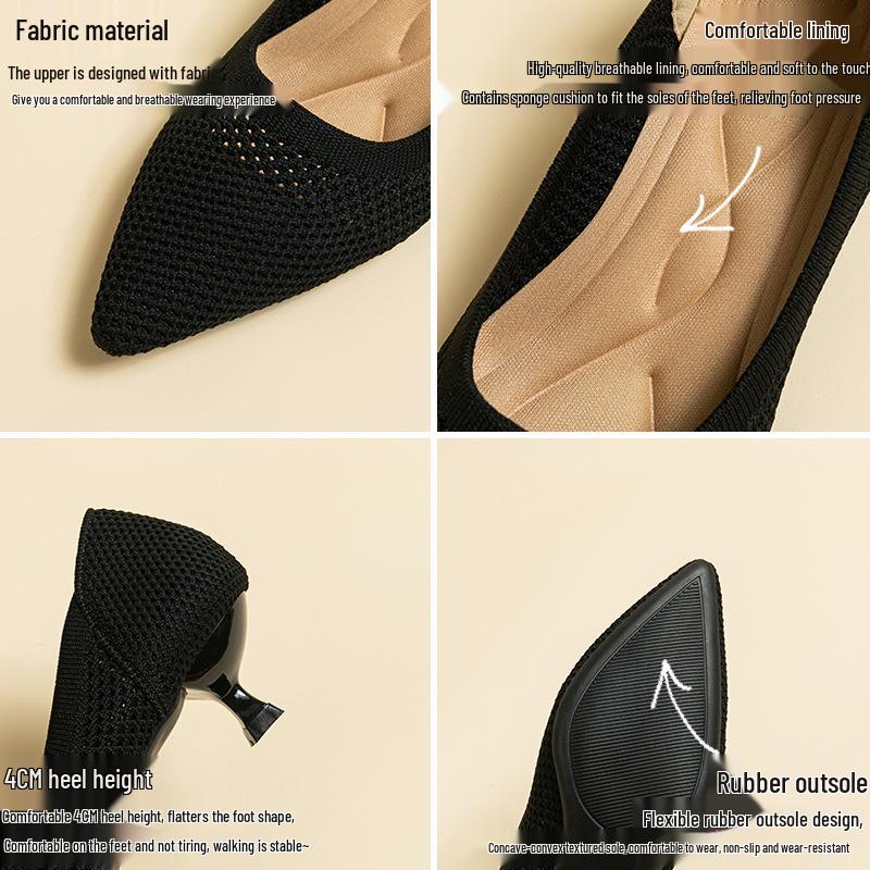 Damskie Oddychające Wsuwane Szpilki Fly-Knit - Szpiczasty Nosek, Moda Wiosna/Lato